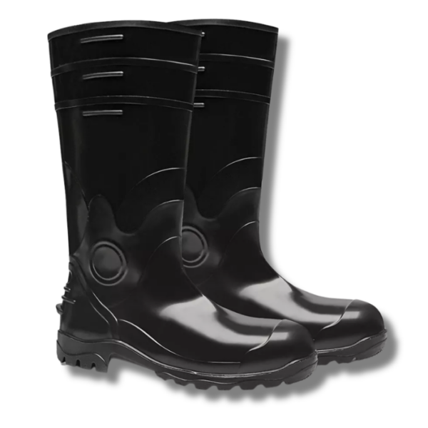 BOTA DE PVC PRETA C/ BICO AÇO CANO LONGO BRACOL - CA 35223