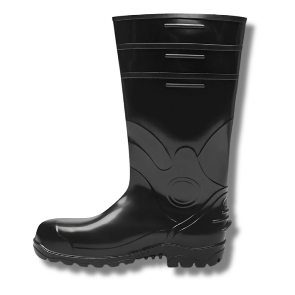 BOTA DE PVC PRETA C/ BICO AÇO CANO LONGO BRACOL - CA 35223