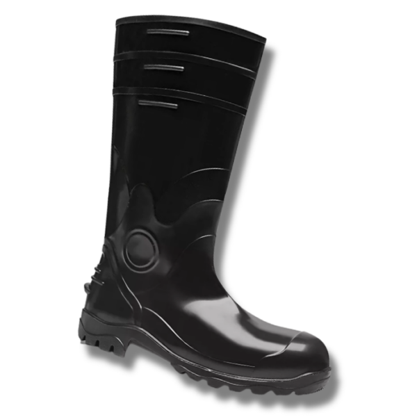 BOTA DE PVC PRETA C/ BICO AÇO CANO LONGO BRACOL - CA 35223