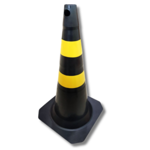 CONE DE PVC RÍGIDO PRETO E AMARELO 75 CM
