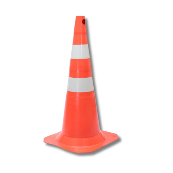 CONE DE PVC RÍGIDO LARANJA E BRANCO 50 CM