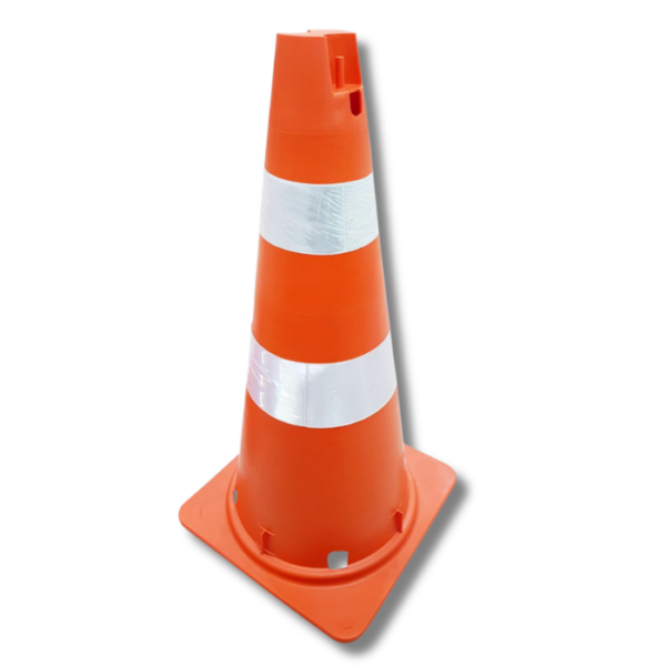 CONE SEMI FLEXIVEL LARANJA E BRANCO ( FAIXAS REFLETVAS) -  75 CM